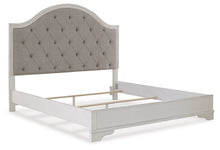 Load image into Gallery viewer, Brollyn White / Brown / Beige 4 Pc. Dresser, Mirror, Upholstered Panel Bed - King
