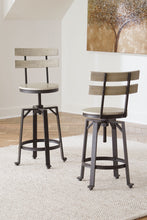Load image into Gallery viewer, Karisslyn Whitewash / Black 3 Pc. Long Counter Table, 2 Bar Stools