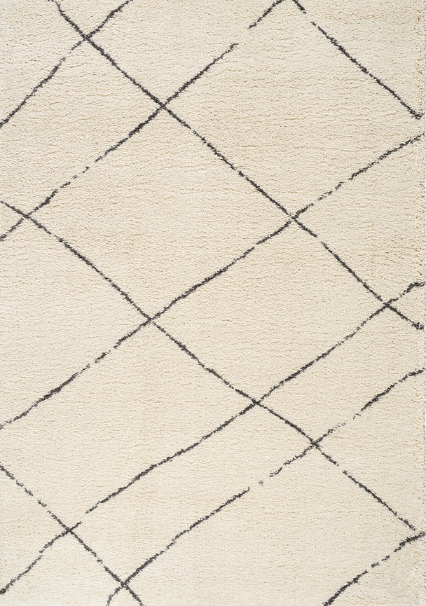 Maroq Cream Grey Uneven Trellis Rug - Furniture Depot