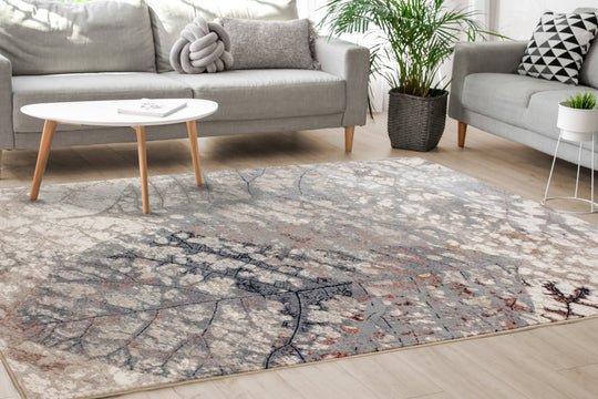 Abbey Cream Taupe Leaf Rug - Furniture Depot