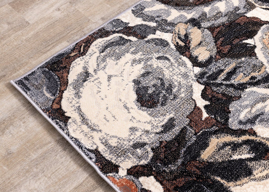 Abbey Grey Cream Orange Floral Rug - Furniture Depot