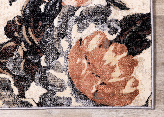 Abbey Grey Cream Orange Floral Rug - Furniture Depot