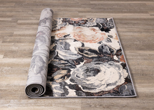 Abbey Grey Cream Orange Floral Rug - Furniture Depot