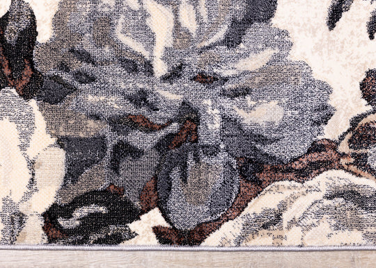 Abbey Grey Cream Orange Floral Rug - Furniture Depot