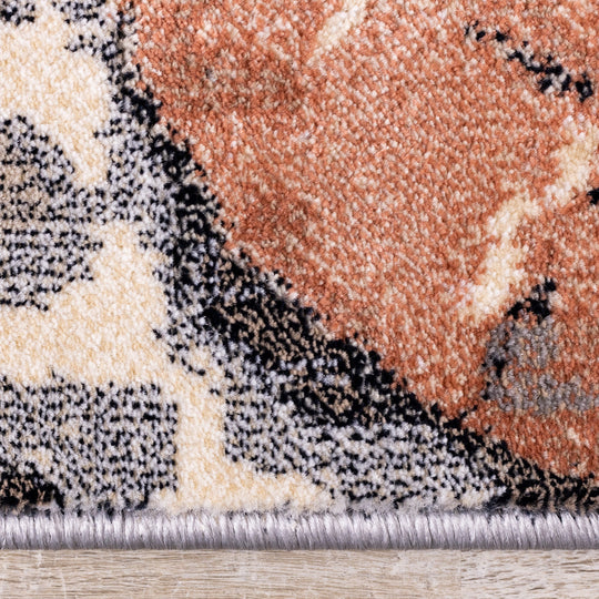 Abbey Grey Cream Orange Floral Rug - Furniture Depot