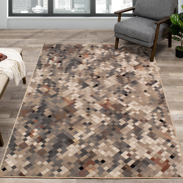 Abbey Beige Grey Geometric Rug - Furniture Depot