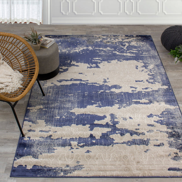 Alida Blue Cream Distressed Rug - Furniture Depot