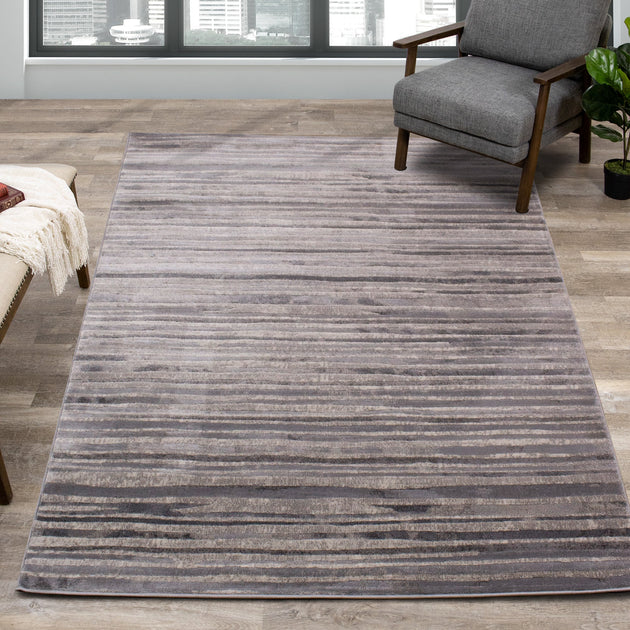 Alida Grey Distressed Striped Rug - Furniture Depot