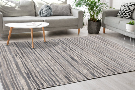 Alida Grey Distressed Striped Rug - Furniture Depot