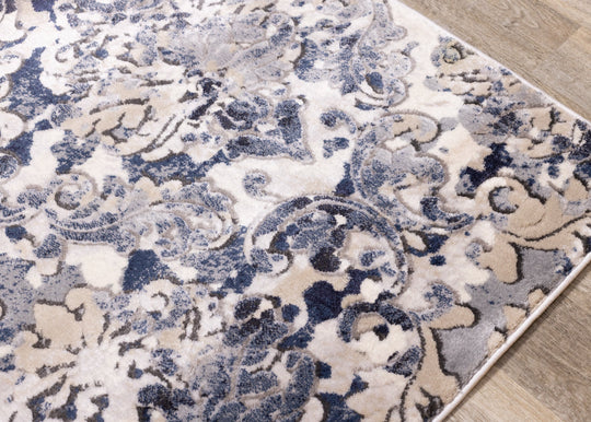 Alida Grey Blue Damask Rug - Furniture Depot