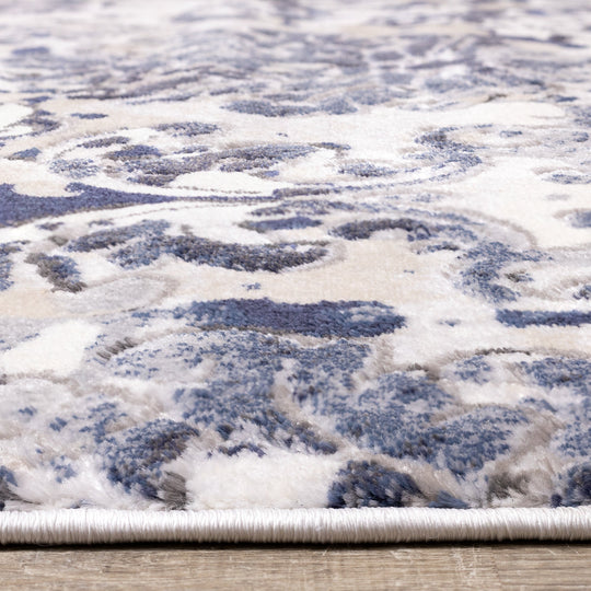 Alida Grey Blue Damask Rug - Furniture Depot