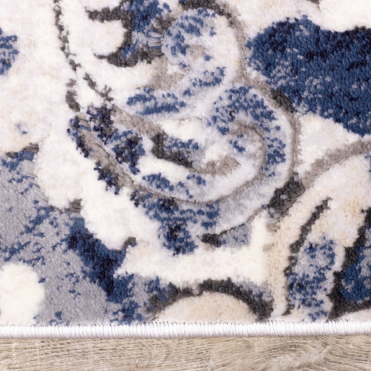 Alida Grey Blue Damask Rug - Furniture Depot