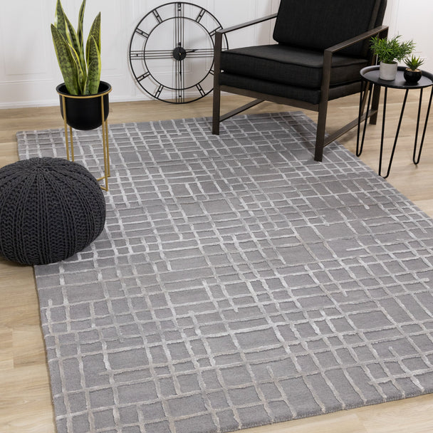 Atlas Grey Handtufted Grid Rug - Furniture Depot