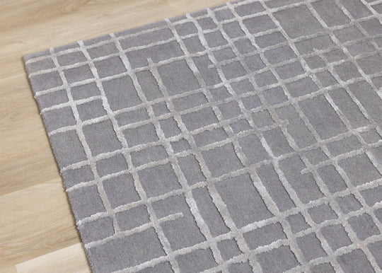 Atlas Grey Handtufted Grid Rug - Furniture Depot