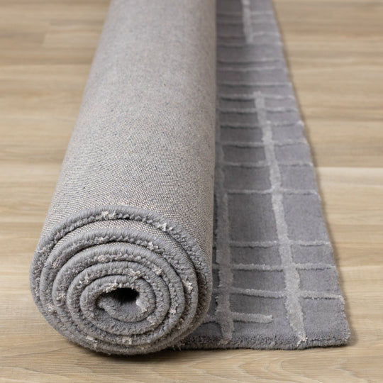 Atlas Grey Handtufted Grid Rug - Furniture Depot