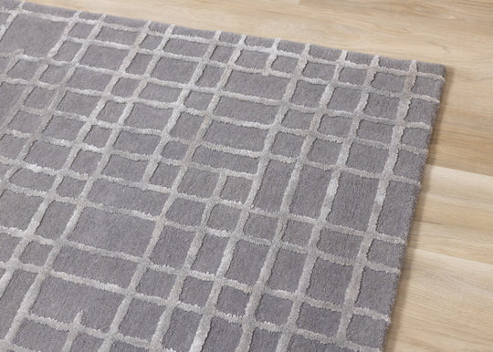 Atlas Grey Handtufted Grid Rug - Furniture Depot