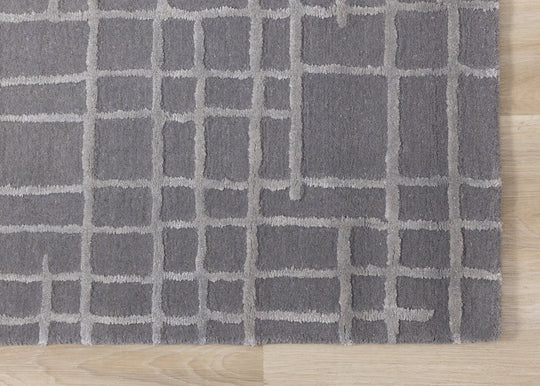 Atlas Grey Handtufted Grid Rug - Furniture Depot