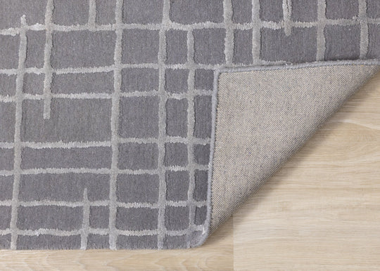 Atlas Grey Handtufted Grid Rug - Furniture Depot