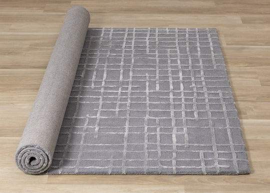 Atlas Grey Handtufted Grid Rug - Furniture Depot