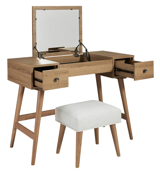 Thadamere Vanity with Stool - Light Brown - Furniture Depot (7762945736952)