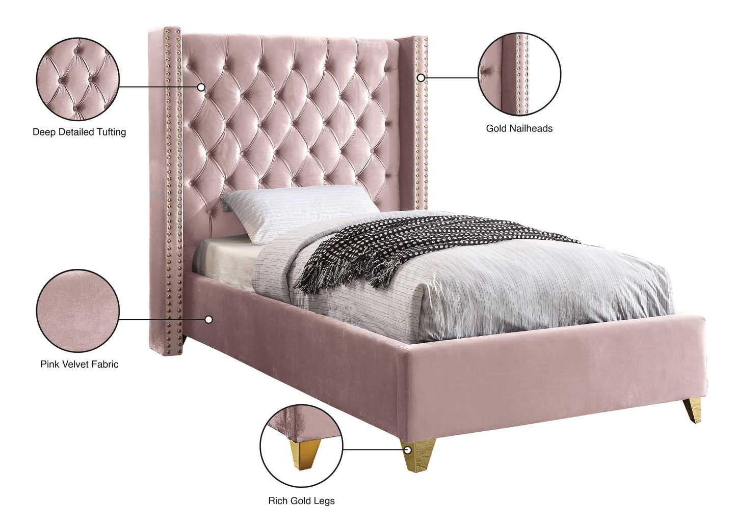 Barolo Velvet Bed - Furniture Depot