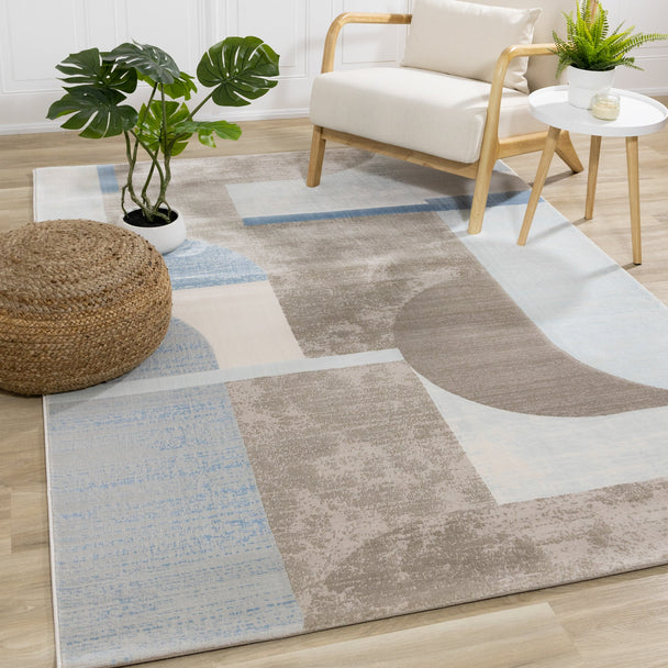 Belle Blue Grey Cream Shape Shifting Rug - Furniture Depot