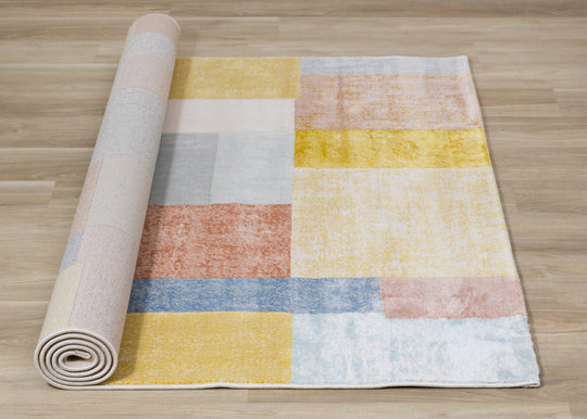 Belle Yellow Orange Blue Colour Blocks Rug - Furniture Depot