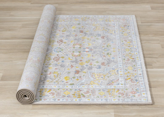 Belle Cream Yellow Blue Classic Border Rug - Furniture Depot