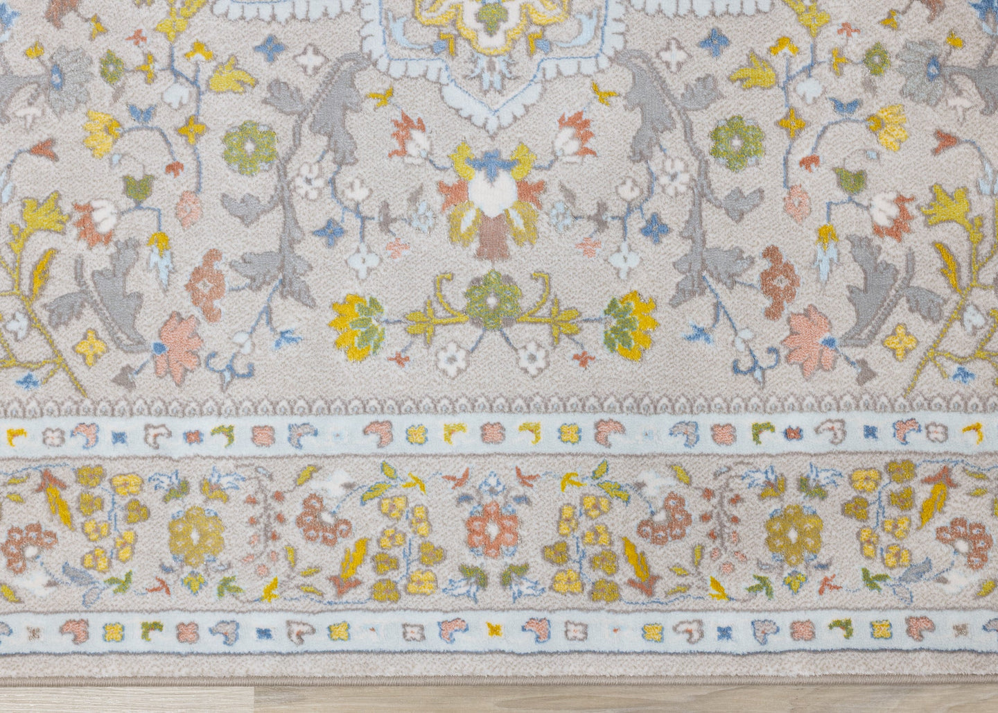 Belle Cream Yellow Blue Classic Border Rug - Furniture Depot