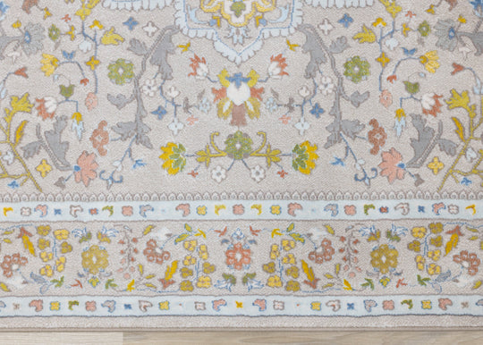 Belle Cream Yellow Blue Classic Border Rug - Furniture Depot