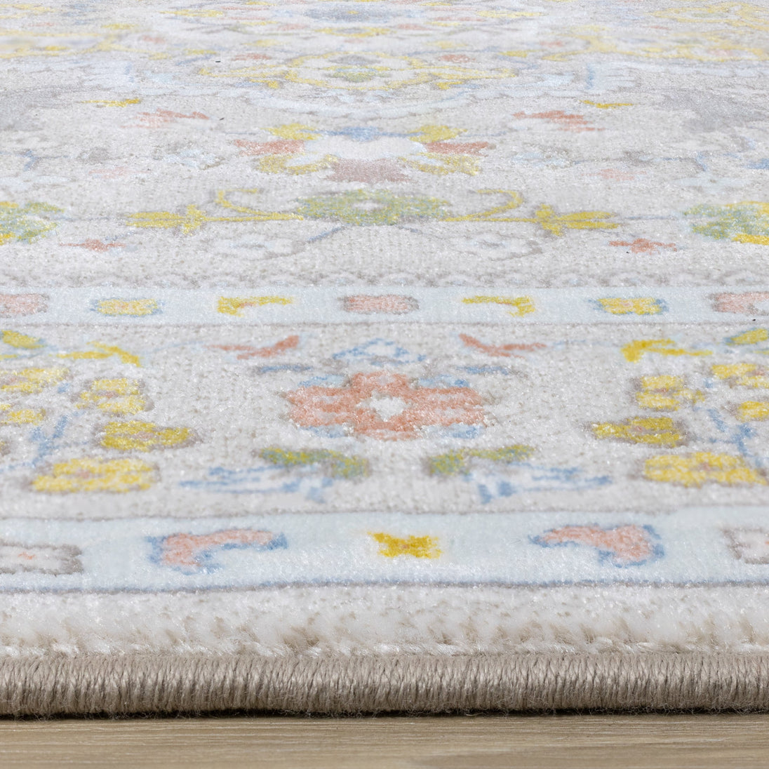 Belle Cream Yellow Blue Classic Border Rug - Furniture Depot