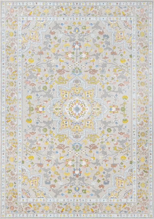 Belle Cream Yellow Blue Classic Border Rug - Furniture Depot