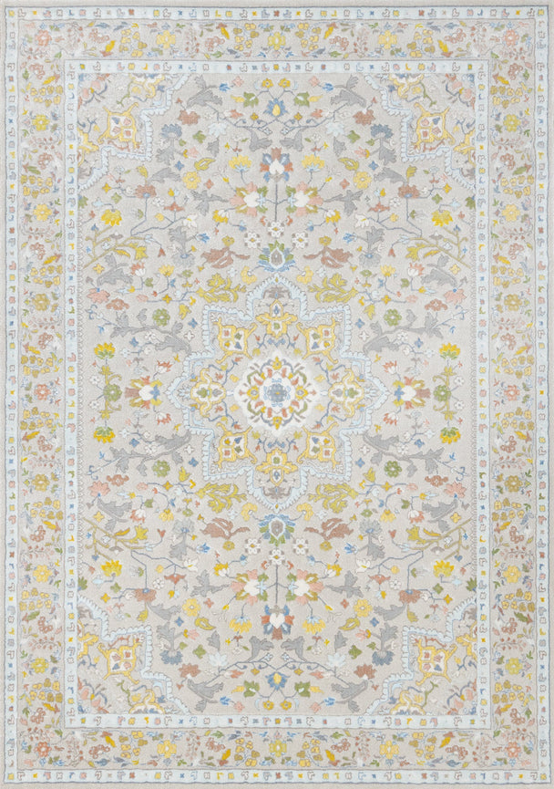 Belle Cream Yellow Blue Classic Border Rug - Furniture Depot