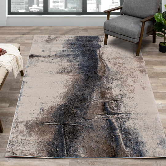 Breeze Cream Blue Brown Urban Rift Rug - Furniture Depot