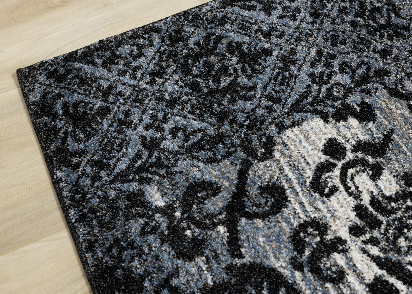 Breeze Blue Black Cream Pattern Patchwork Rug - Furniture Depot