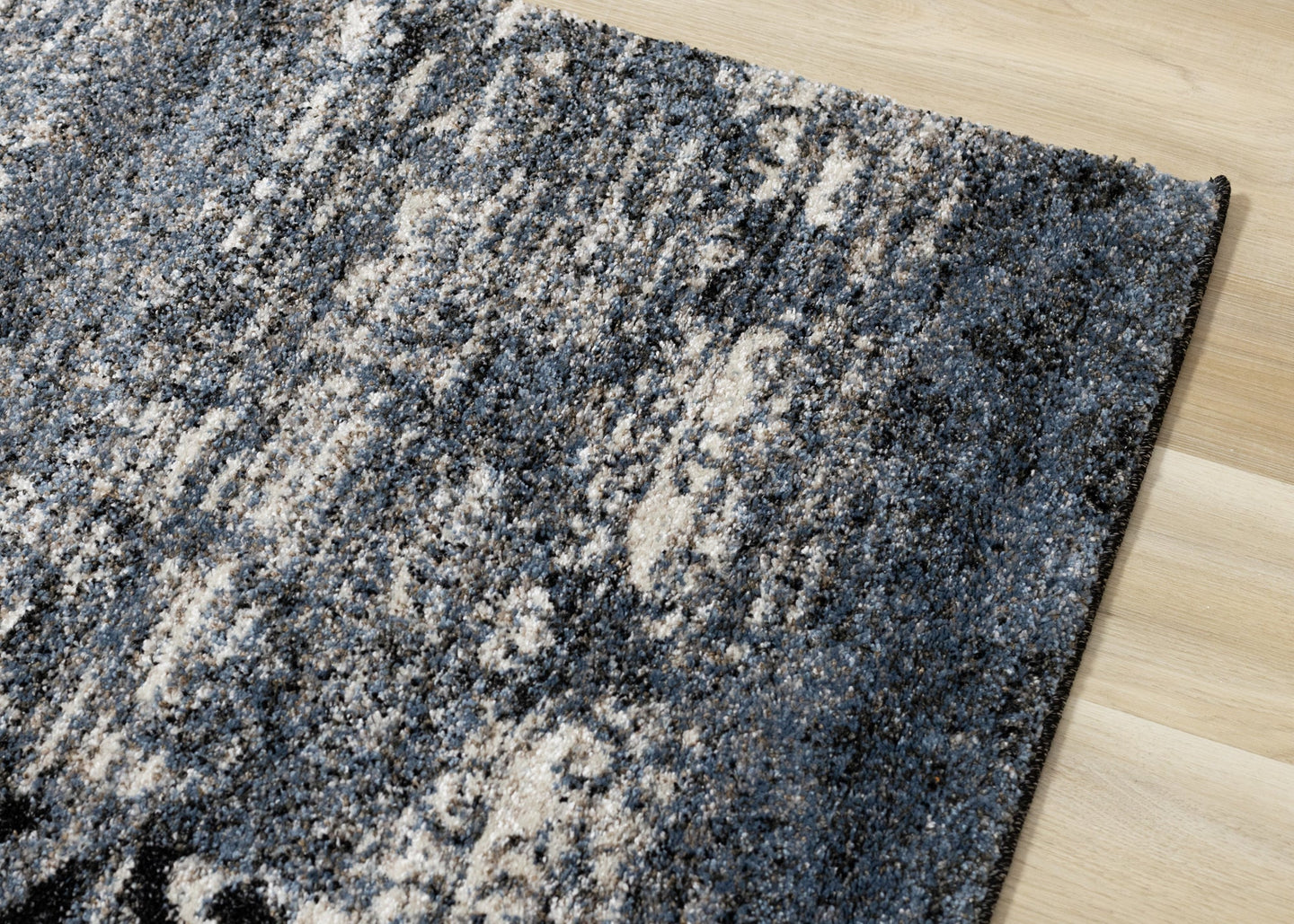 Breeze Blue Black Cream Pattern Patchwork Rug - Furniture Depot