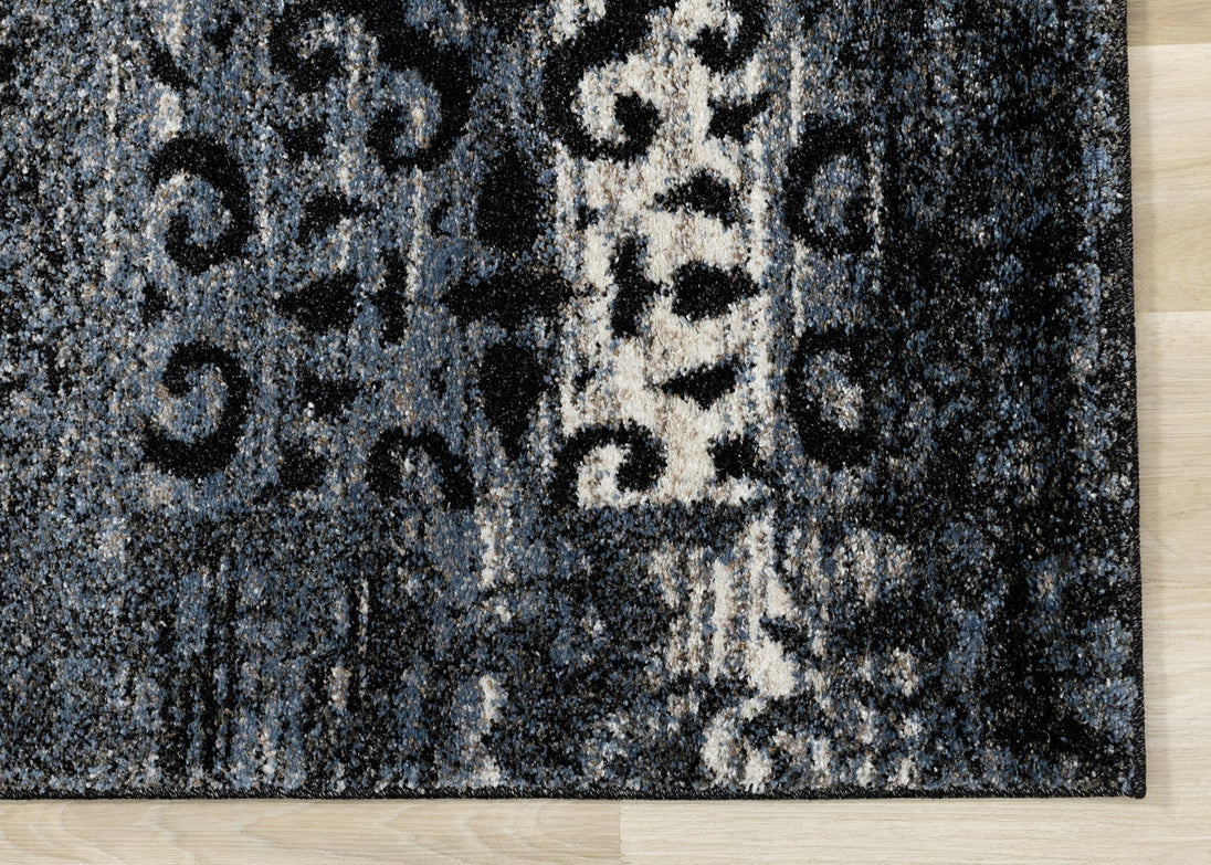 Breeze Blue Black Cream Pattern Patchwork Rug - Furniture Depot