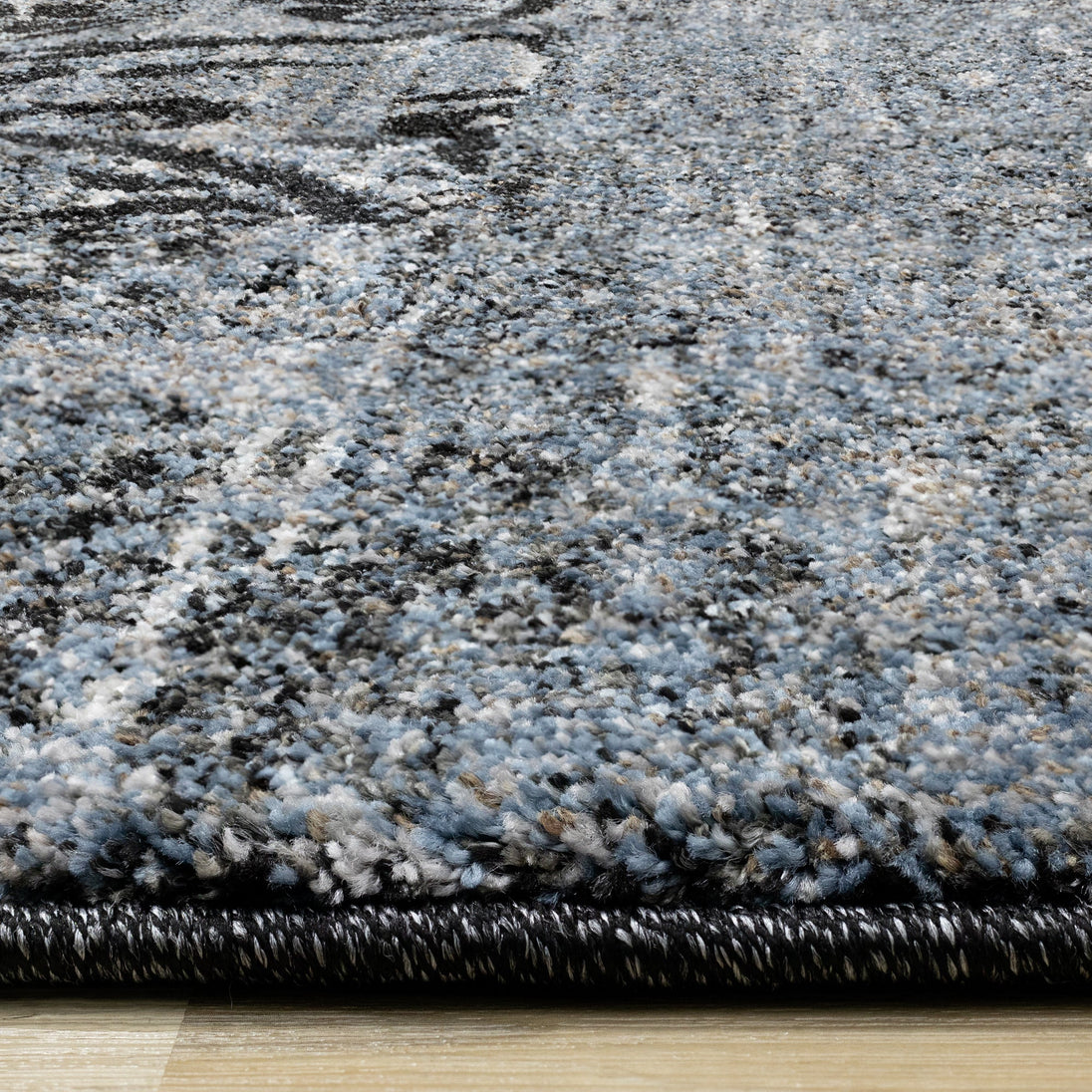 Breeze Blue Black Cream Pattern Patchwork Rug - Furniture Depot