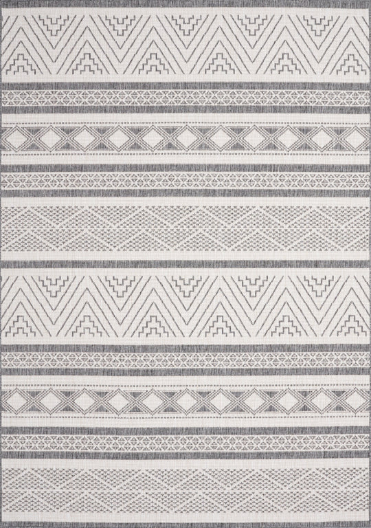 Bristol Reversible Grey White Striped Pattern Outdoor Rug - Furniture Depot