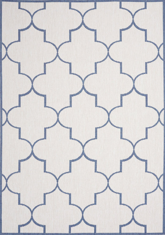 Bristol Blue White Outdoor Reversible Geometric Rug - Furniture Depot