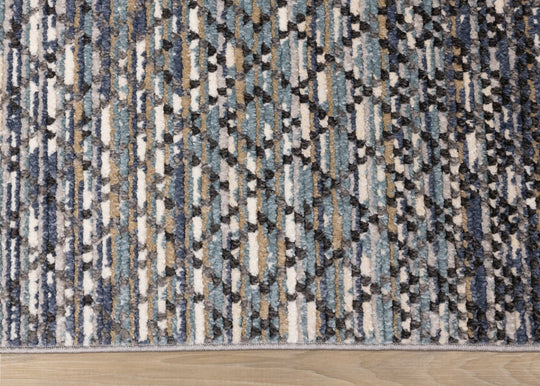 Calabar Blue Grey White Banded Pattern Rug - Furniture Depot