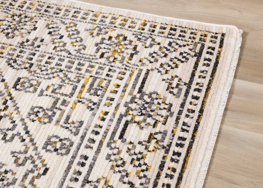 Calabar Cream Grey Yellow Elaborate Border Rug - Furniture Depot