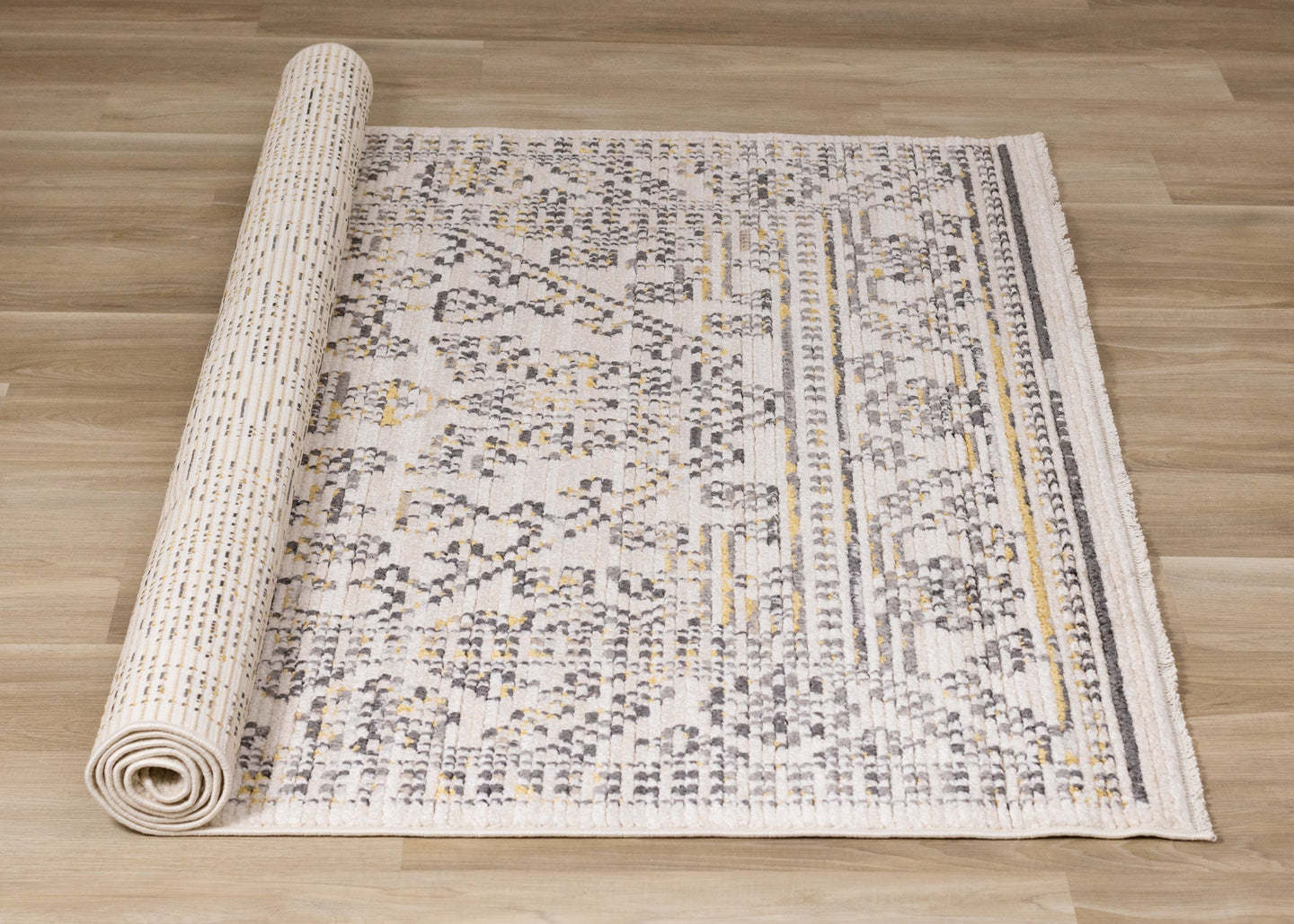 Calabar Cream Grey Yellow Elaborate Border Rug - Furniture Depot