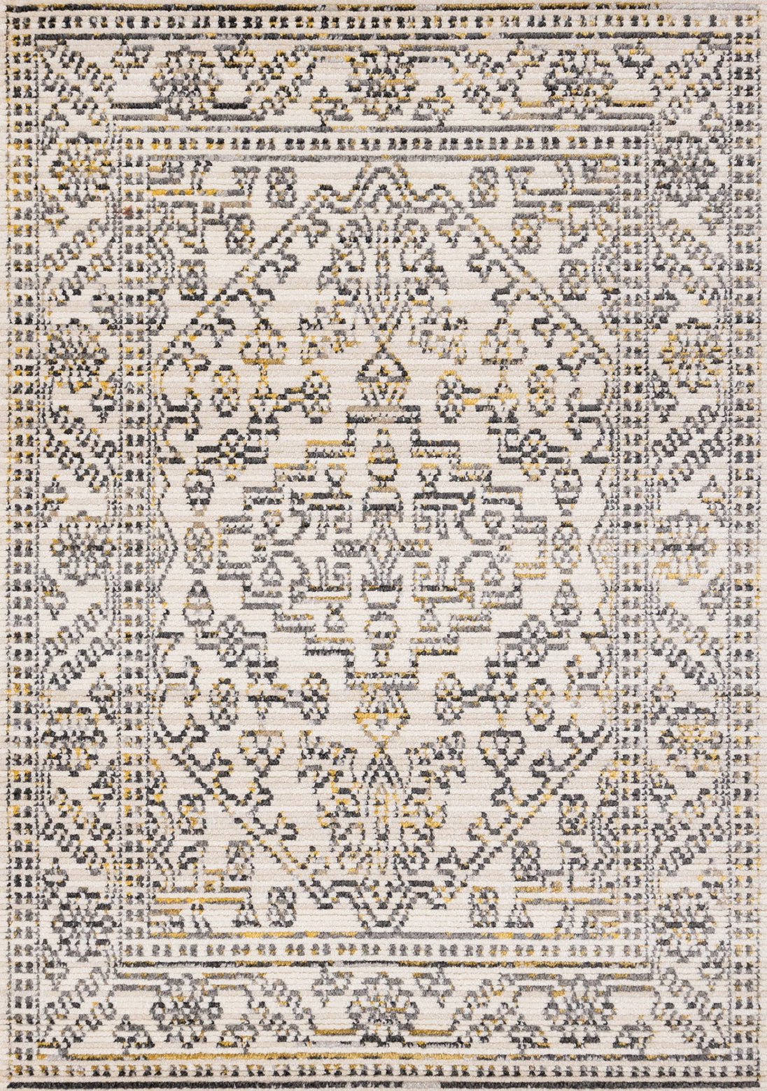 Calabar Cream Grey Yellow Elaborate Border Rug - Furniture Depot