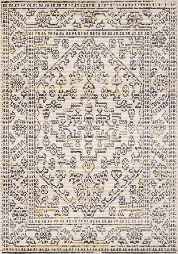 Calabar Cream Grey Yellow Elaborate Border Rug - Furniture Depot