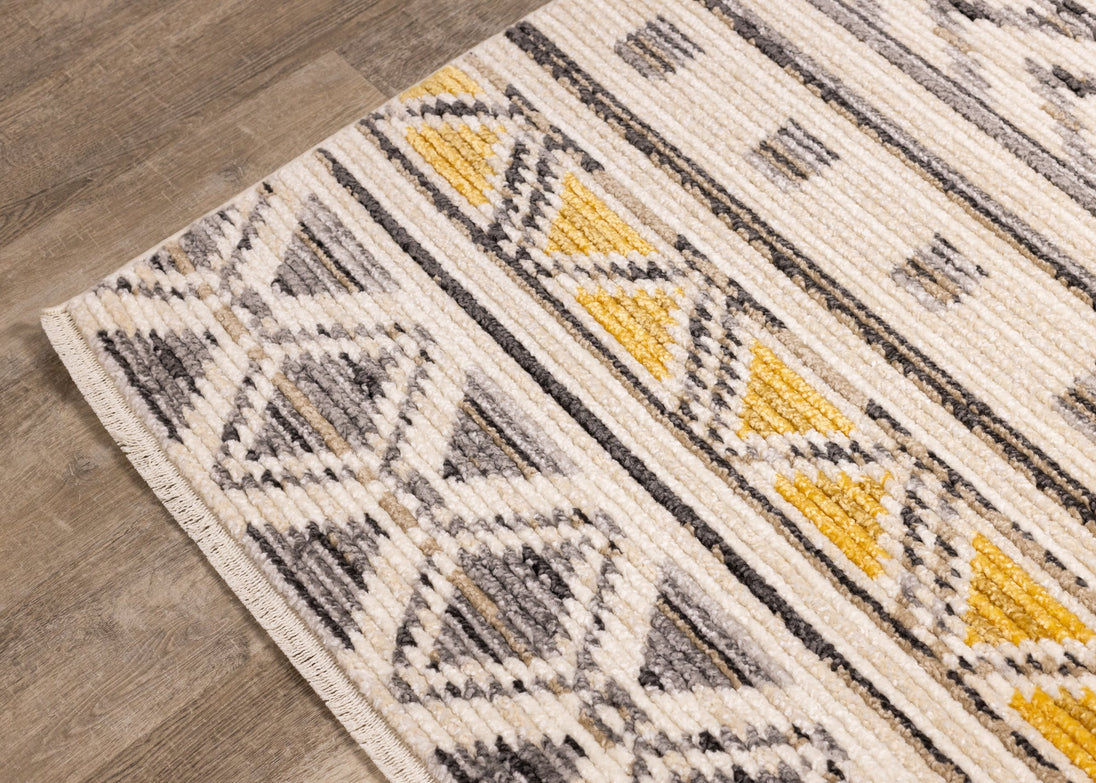 Calabar Cream Grey Yellow Tribal Rug - Furniture Depot