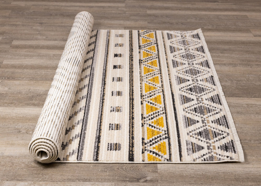 Calabar Cream Grey Yellow Tribal Rug - Furniture Depot