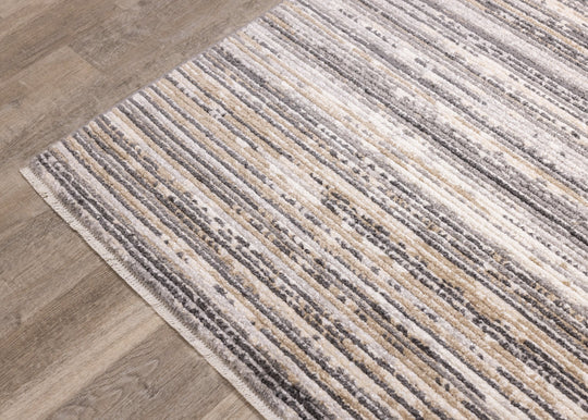 Calabar Grey Beige White Banded Blend Rug - Furniture Depot