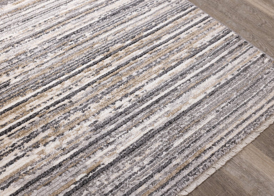 Calabar Grey Beige White Banded Blend Rug - Furniture Depot