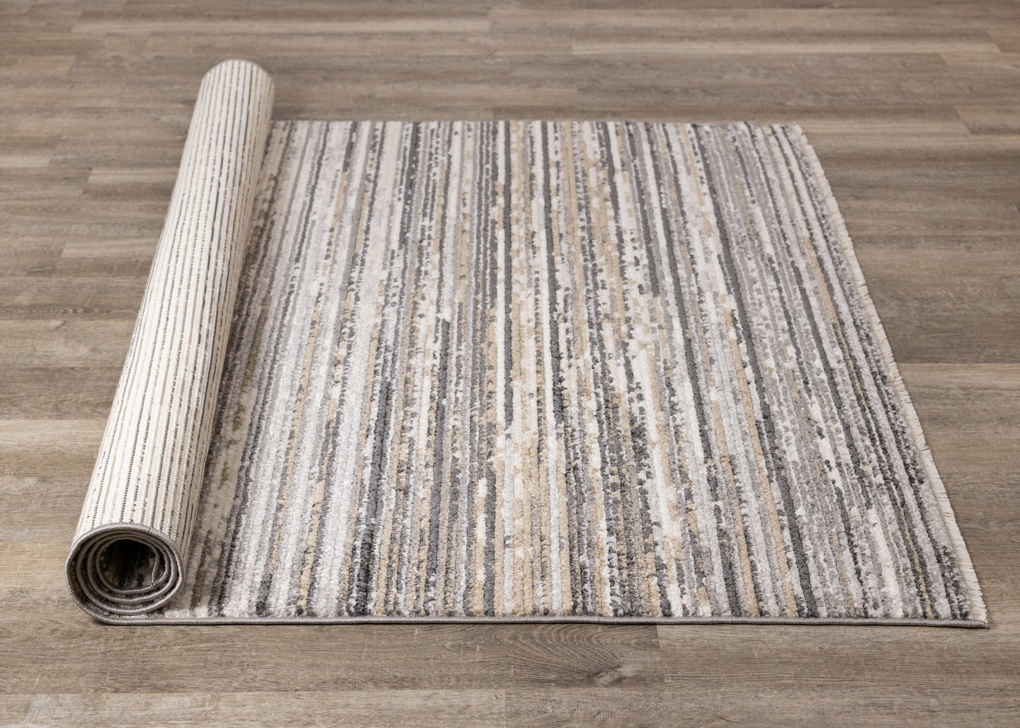 Calabar Grey Beige White Banded Blend Rug - Furniture Depot